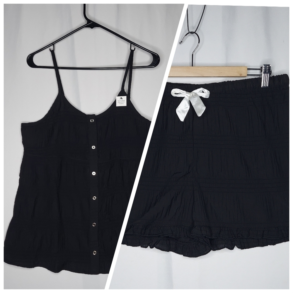 Jason Wu Gauze Shorts Camisole Set Large Black Smocked Drawstring Cottagecore